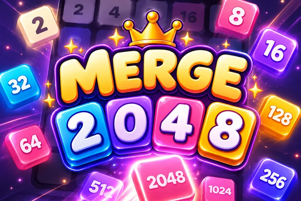ONEADY 퍼플과 핑크 타일로 구성된 MERGE 2048 숫자 퍼즐 게임 썸네일